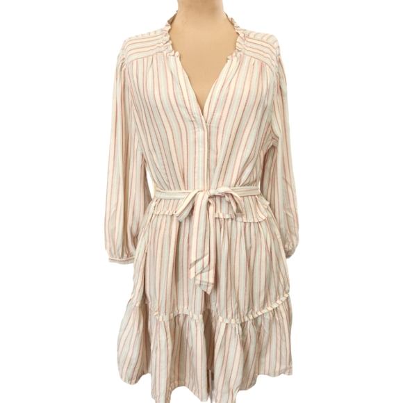 PAIGE "Kylenn" striped three-quarter length sleeve ruffle mini dress - Picture 4 of 15